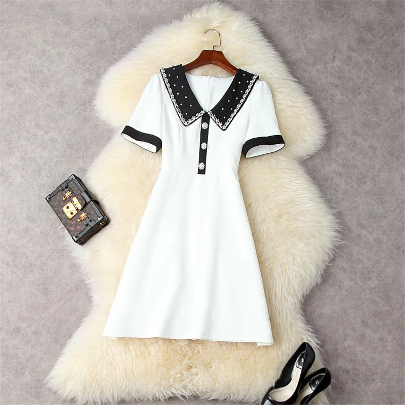 

Женское платье с круглым воротником, повседневное однотонное белое платье с коротким рукавом, с бриллиантами, лето 2021