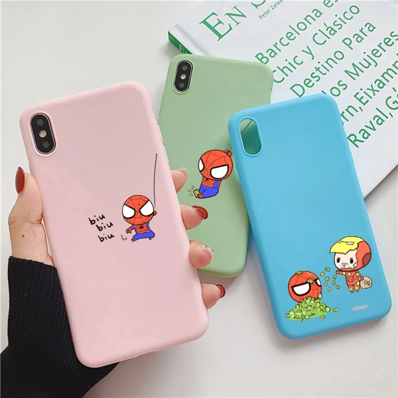 Чехол с изображением Человека паука Железного человека Марвел для iPhone 11 XR X Xs Max 8 7