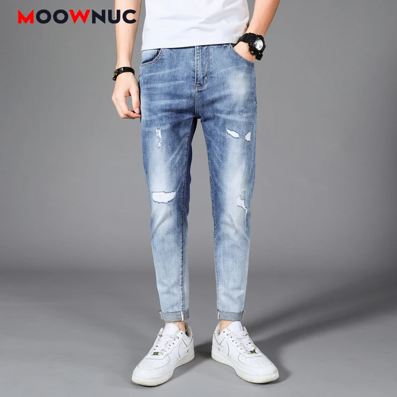

Брюки джинсы в стиле хип-хоп, повседневные брюки, осенние тренировочные брюки, уличная одежда, мужские джинсы с дырками MOOWNUC, узкие дизайнерс...