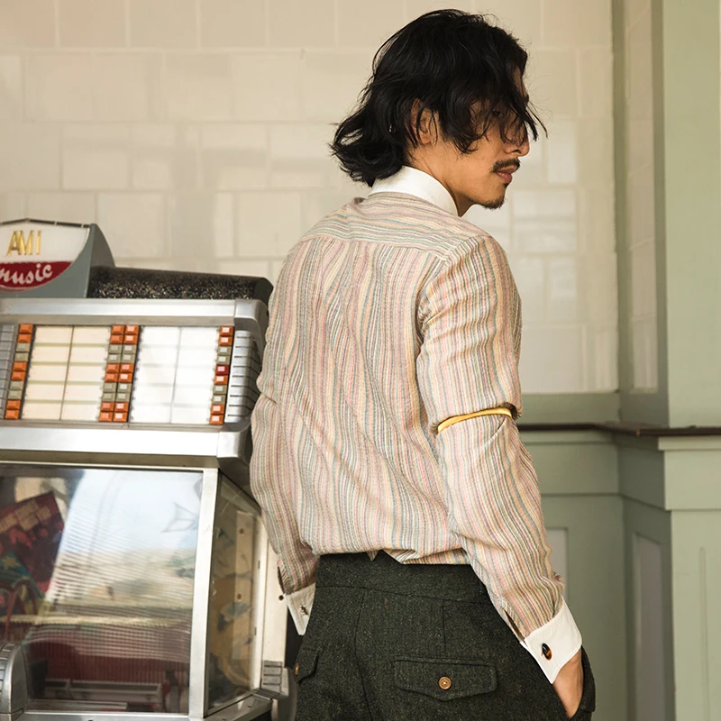 

French Fashion Shirt Man Winter Long Striped Business Casual Shirt Vintage Formal Slim Fit Camisa Hombre Men Clothing EB50CS