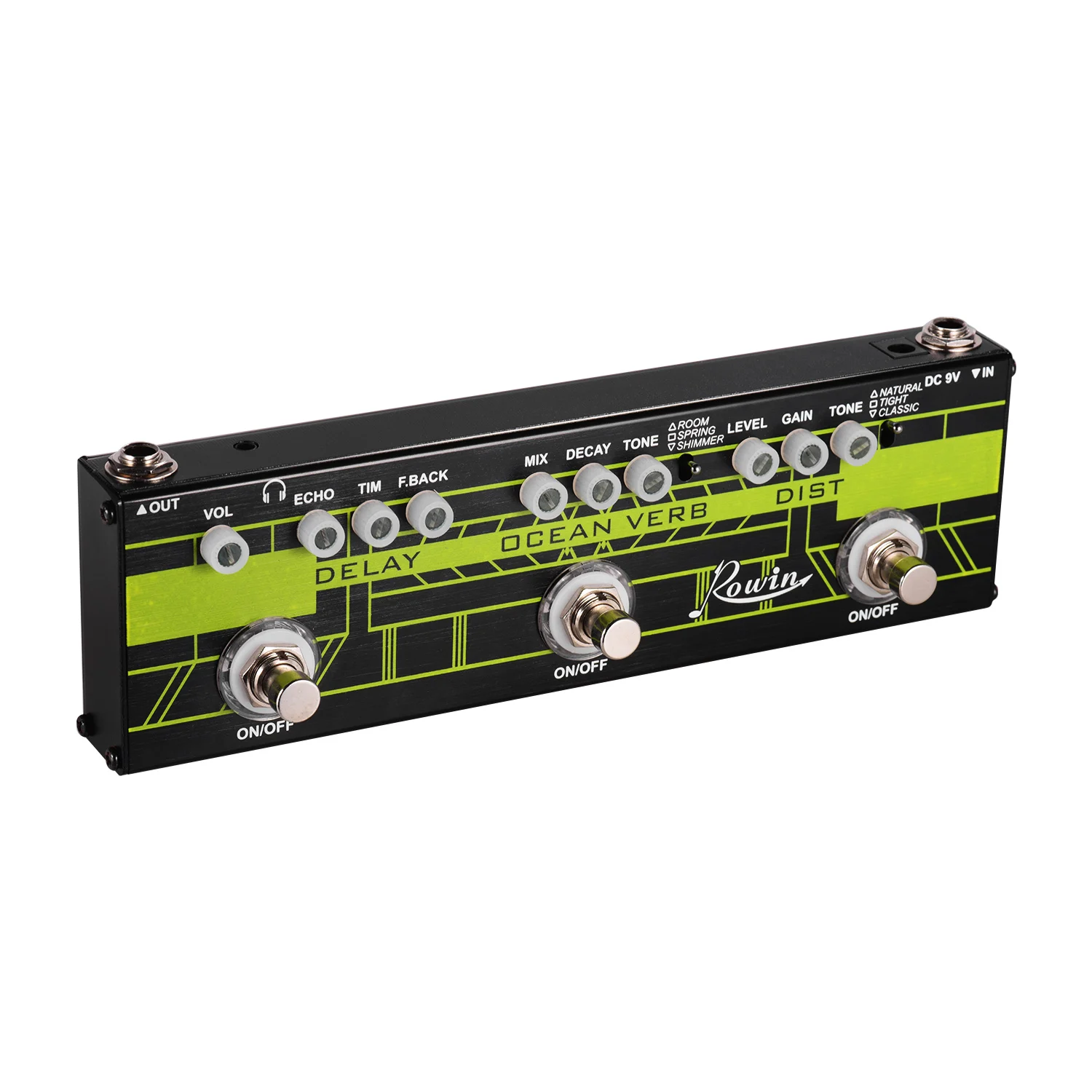 

Rowin DAP-1 3-in-1 Guitar Multi Effects Pedal Delay + Ocean Verb + Distortion Aluminum Alloy Shell with True Bypass Function
