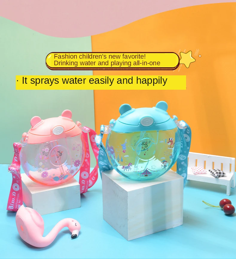 

Children Cartoon Straw Cup Cute Creative Student Gift Plastic Water Cup Donut Spray Water Cup Kawaii Bottle Milk Bottle