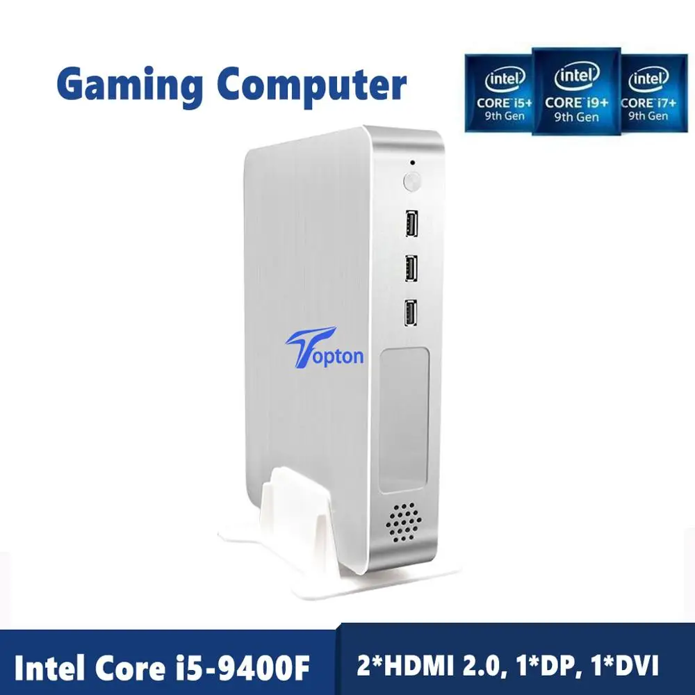 Topton i9 Gamer Мини ПК, Intel Core I3 9100F/I5 9400F/i7 8700F Nvidia GTX1050TI 4GB GDDR5 2* HDMI2.0, 1* DP, 1* DVI 4 display port