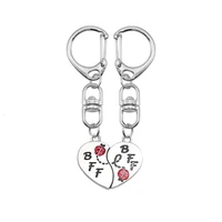 best friends keychain 2 pcsset heart shape metal keychain for boy or girl cute fashion glamour pendant gift for sister and frie