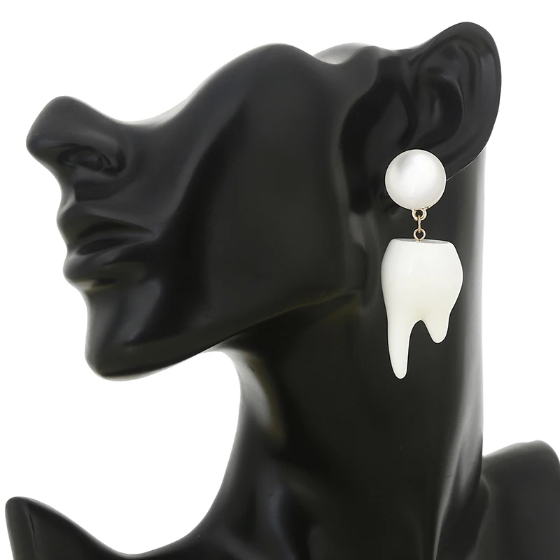 YAOLOGE Unique Delicate Funny Cute Design White Teeth Resin Charm Dangle Earrings For Women Girl Party Nightclub Jewelry 2019 | Украшения и