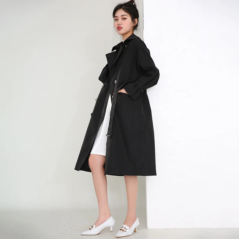 

[EAM] Women Big Size Long Cuff Bandage Trench New Lapel Long Sleeve Loose Fit Windbreaker Fashion Spring Autumn 2021 1DD076501