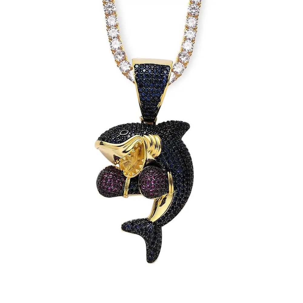 INS хип-хоп ювелирные изделия океан животные сверкающий CZ камень боксерская