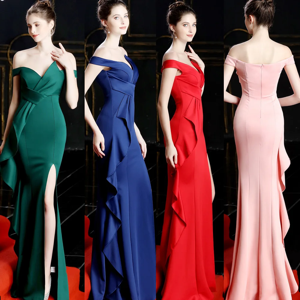 Женское сексуальное длинное вечернее платье с вырезом лодочкой и открытыми