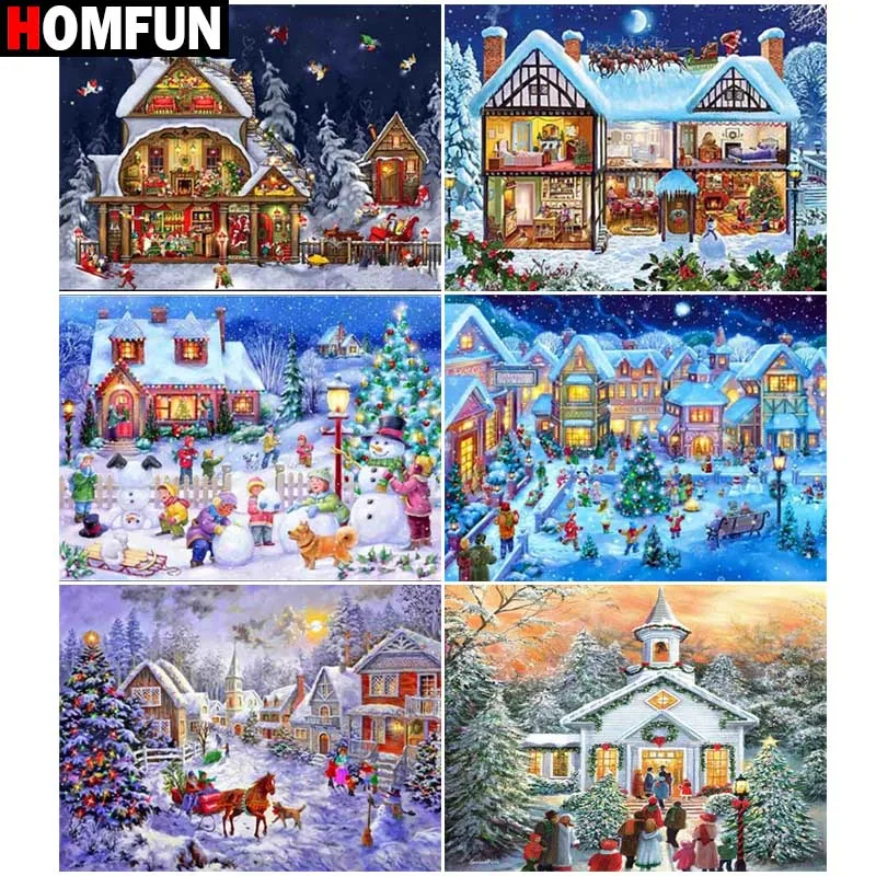 

Картина HOMFUN с алмазной вышивкой «Снежный Санта», алмазная картина, полный квадратный фотографический Декор