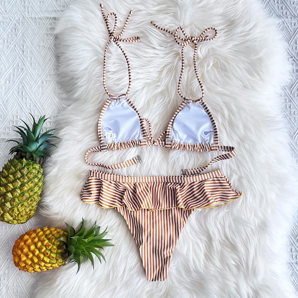 Купальник с оборками женская пляжная одежда бикини пуш-ап сексуальное 2021