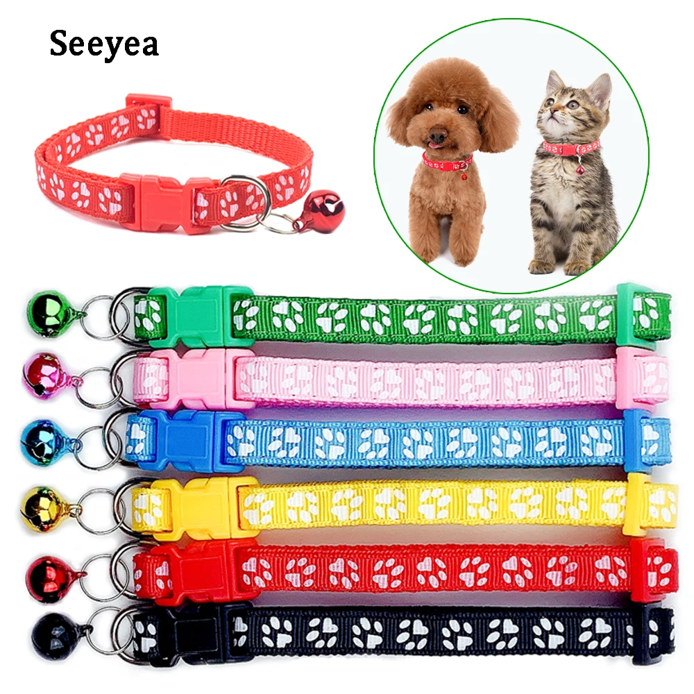 

Cat Collar Cat Belt Pu Rivet Dog Collar Teddy Bomei Dog Cartoon Interesting Footprint Collar Cat Accessories Pet Products Seeyea