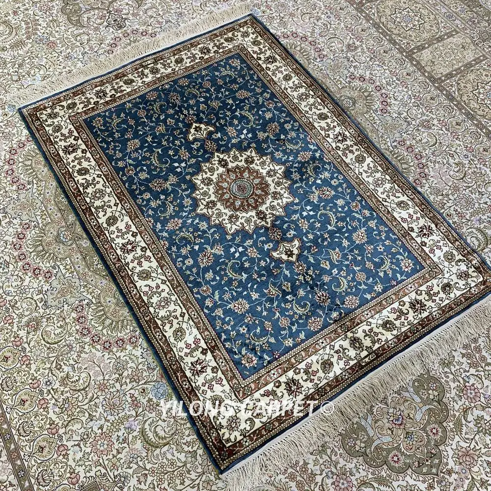 Yilong 2 7 &quotx 4&quot ручной УЗЕЛКОВЫЙ персидский синий ковер изысканный турецкий