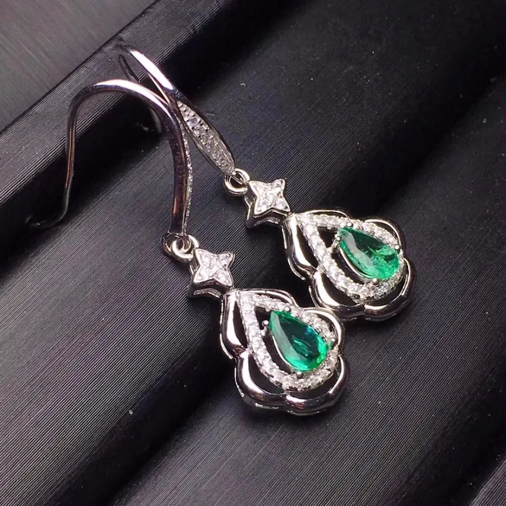 Модные вечерние серьги с изумрудом 100% натуральные изумрудные капельки из