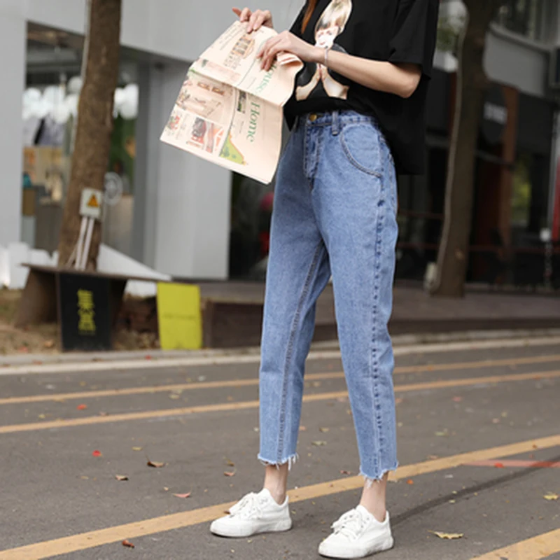 

Jeans Women Chic New Spring Autumn New Straight Ankle-length Denim Womens Harajuku Leisure Loose All-match High Quality Students