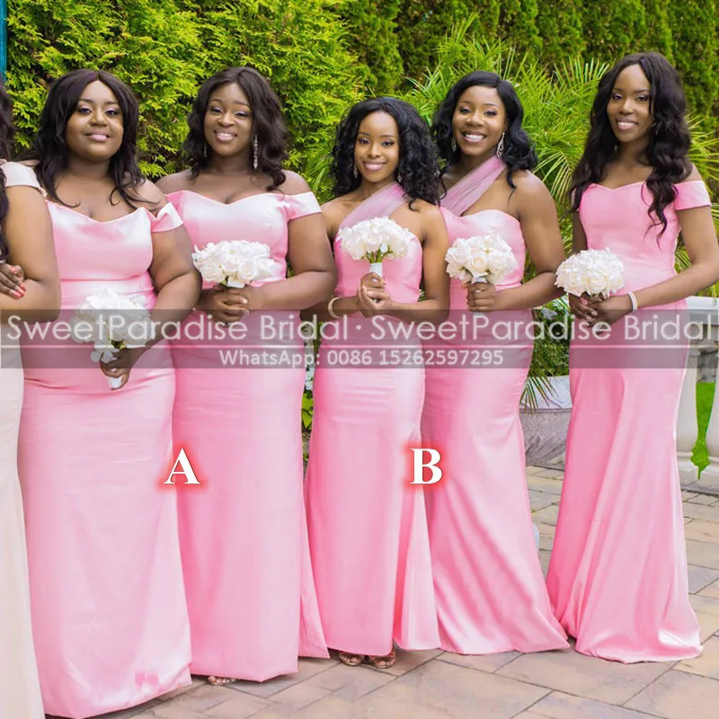 

Женское длинное платье подружки невесты, розовое платье в пол с открытым плечом и юбкой годе, для гостей невесты
