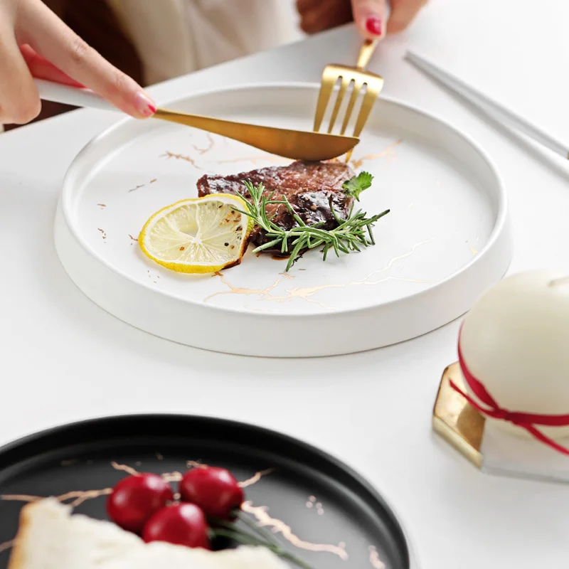 Мраморная посуда уникальный матовый черный и белый набор посуды