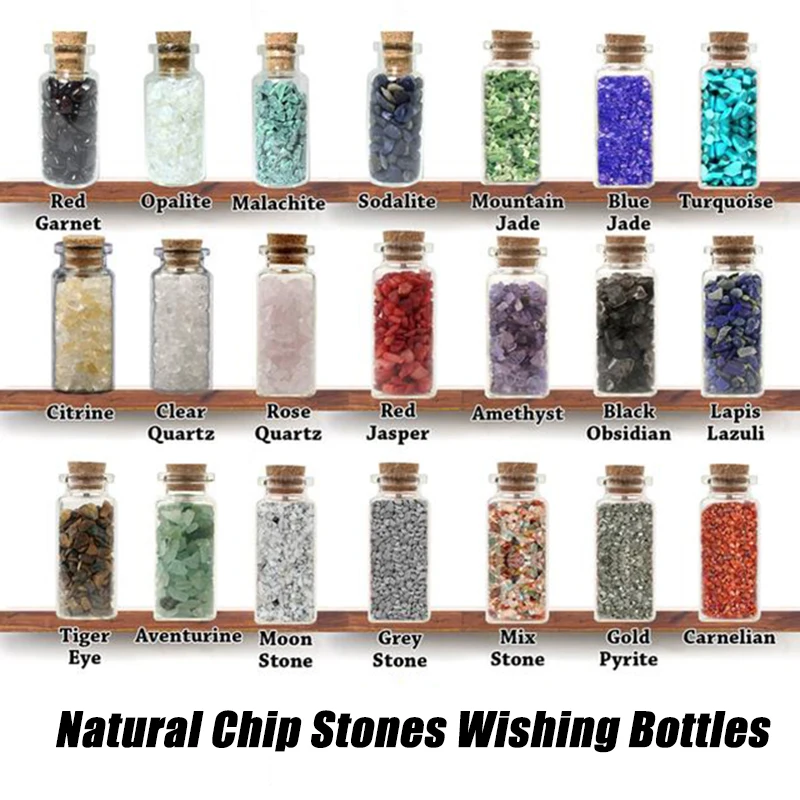 

Natural Stones Mini Glass Wishing Bottles Healing Crystal Decoration Lucky Drifting Chips in Bottle Divination Astrology Stone
