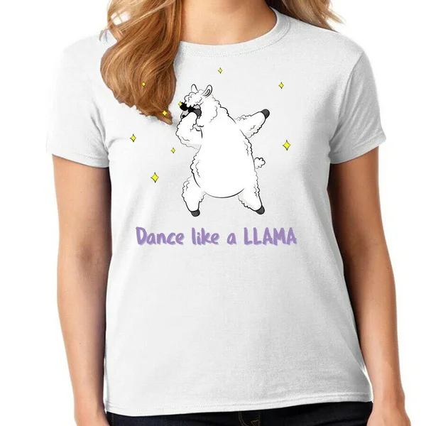 

DANCE LIKE A LLAMA, Cute, Cool, Lady's White T-Shirt, T-1652 L@@K