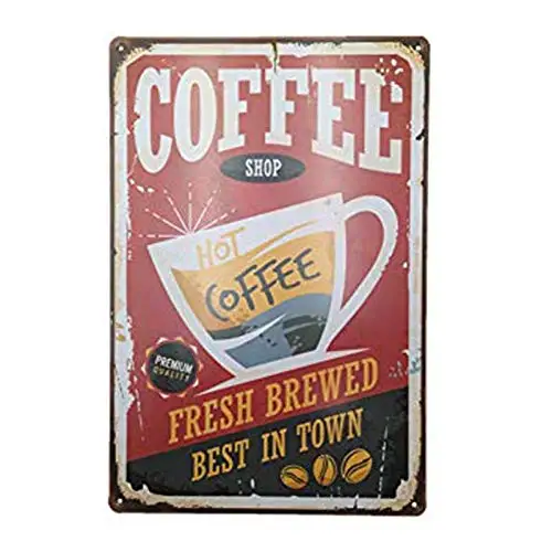 Vintage Metal Coffee Sign Fresh Brewed Best in Town Tin Plaque Wall Decor Art Crafts Painting Board | Дом и сад