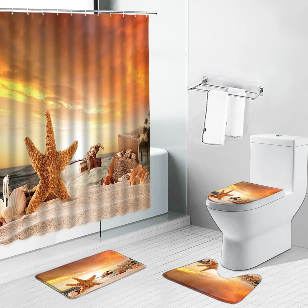 Коврик для унитаза нескользящий с рисунком морской черепахи Дельфина звезды