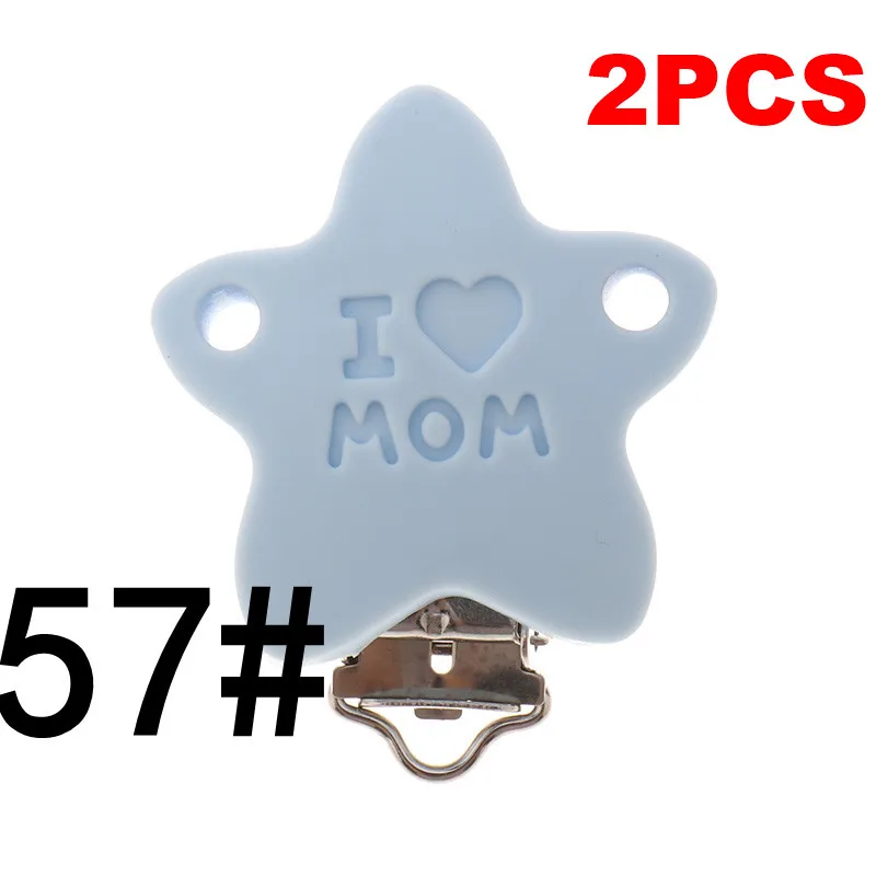 Mom-57 Pastel Blue Fkisbox 2pcs Mouse Pacifier Clip Silicone Bead Baby Teether& Plastic Teething Accessories Nipple Clasps Toy DIY Round Koala - Цвет: Mom-57 Pastel Blue