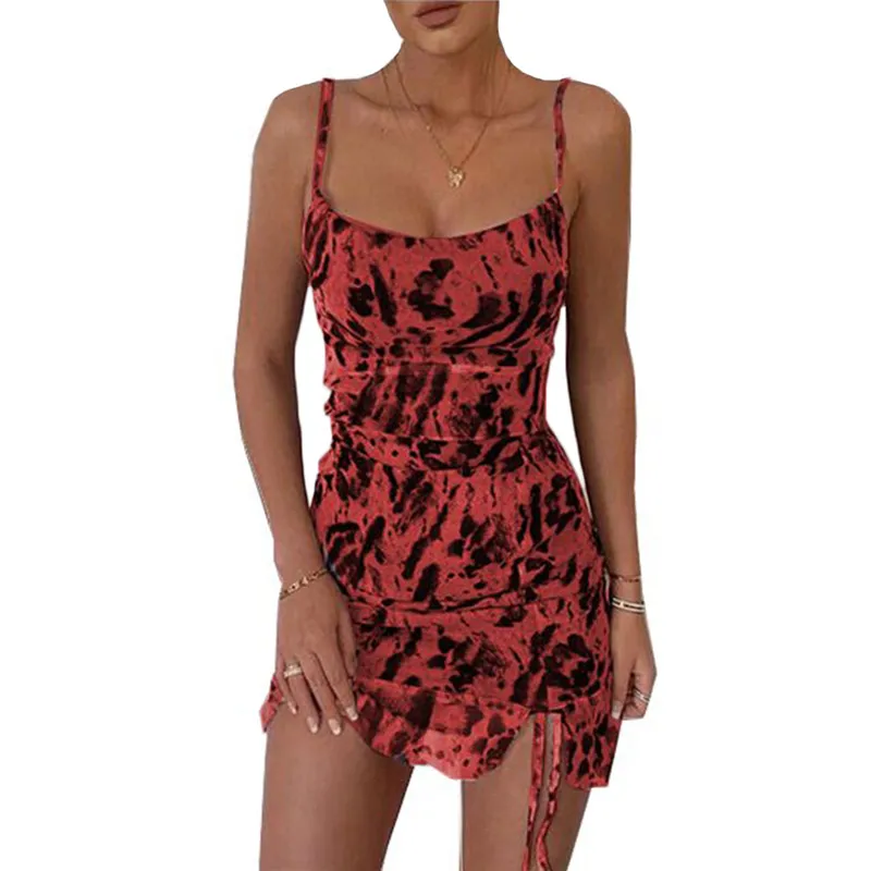 

Summer Hot Sexy Women Bandage Mini Dress Sleeveless Low Chest Split Bodycon Hip Sundress Party Club Painted Sling Straps Vestido