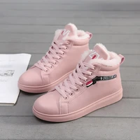 pink ankle boots women shoes winter warm fur white plush leather high top sneakers platform waterproof short womens snow boots