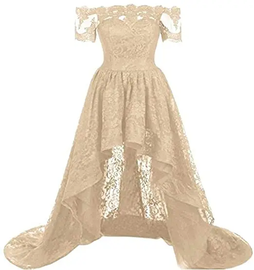 Fashion Boat-Neck High-Low Prom Dresses Vestidos de festa Half Sleeves Lace Design Special Occasion Celebrity Party Gown | Свадьбы и