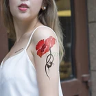 Водостойкая временная татуировка-наклейка с красными цветами, искусство, татуировки флэш-тату для женщин, мужчин, девушек