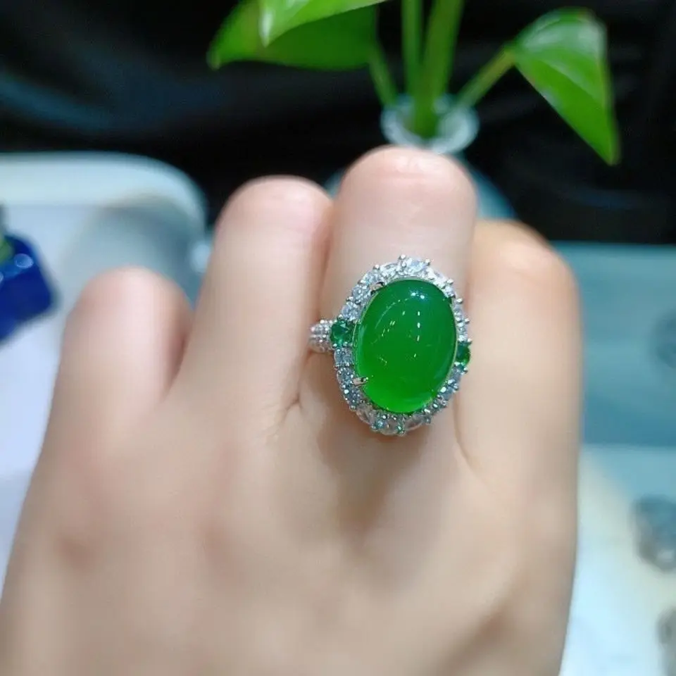 Натуральное ледяное зеленое сернезийное инкрустированное кольцо для женщин