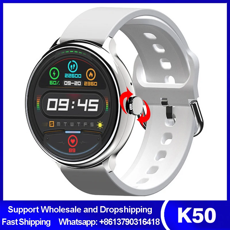 

2021 New Smart Watch K50 1.28inch Men Women Full Round Touch IP67 Waterproof ECG Heart Rate Monitor Game Bluetooth For Xiaomi