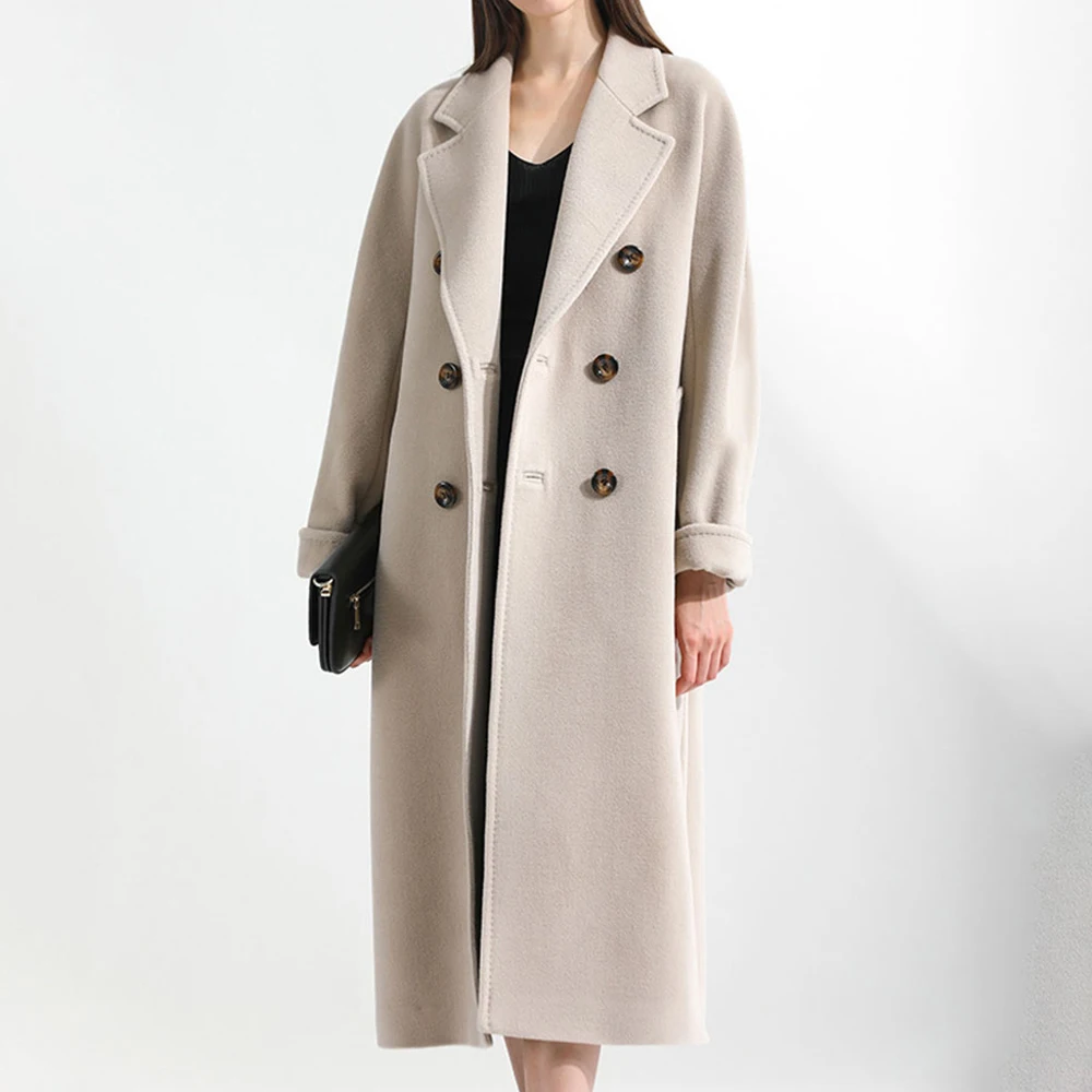 

Women Autumn Coat New Loose Long Sleeve Solide Color Patchwork Button Casual Office Lady Double Sided Woolen Winter Coats