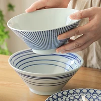 ceramic japanese ramen noodle soup bowl stripe deep bowls 7 5 inch porcelain bowls kitchen dinner serving bowls
