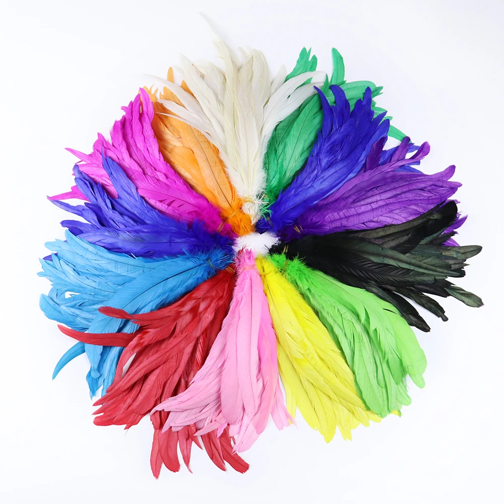 

Hot sell 100Pcs/Lot Natural Rooster Tail Feathers 25-30CM 10-12inch for Crafts Christmas decoration hat/clothes sewing feathers