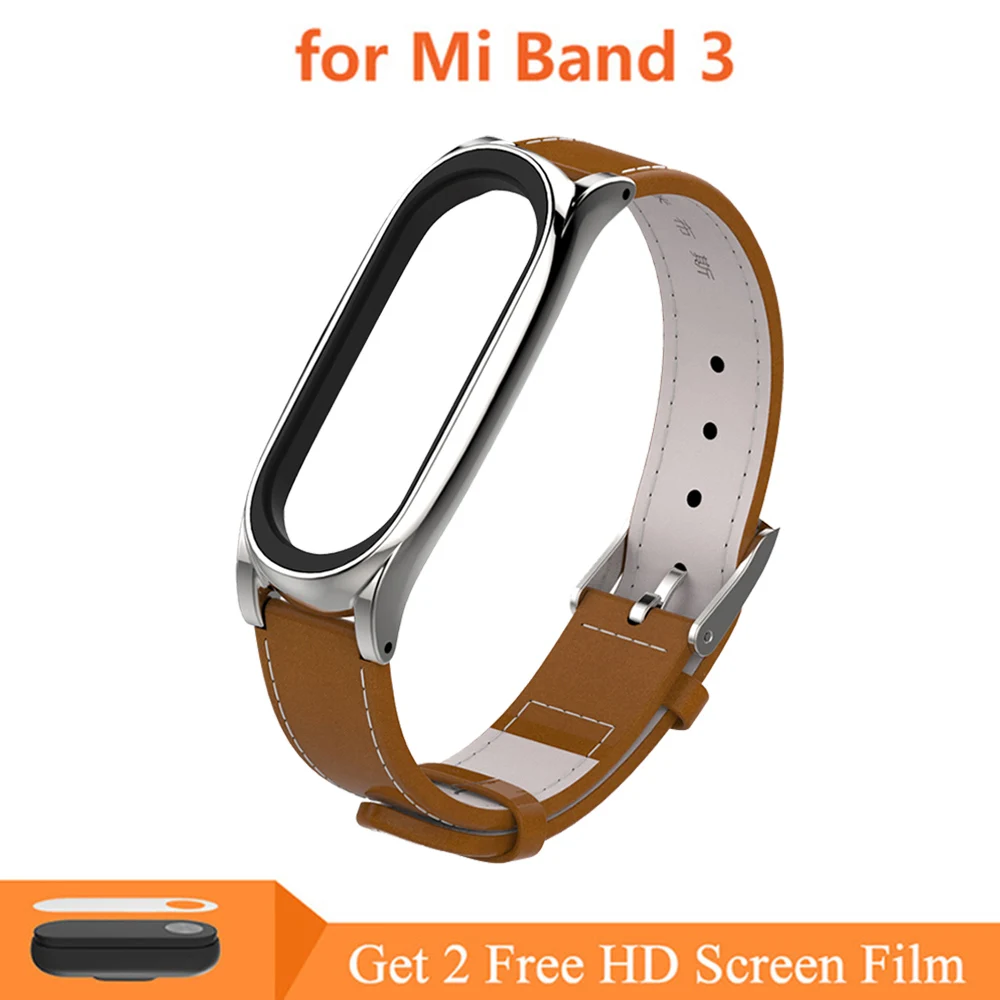Mi3 Leather Brown Ремешок mi Band 4 mi Band 3, металлический ремешок для Xiaomi mi Band 3, браслет из нержавеющей стали, умный ремешок, сменный ремешок для mi Band 4/3 - Цвет: Mi3 Leather Brown