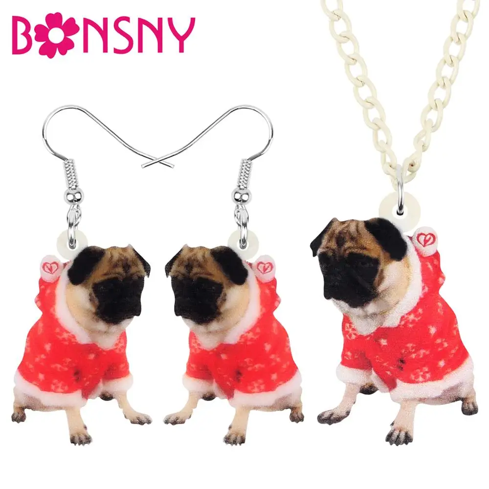 Bonsny акриловый Рождественский костюм мопса ювелирные наборы висячие серьги в