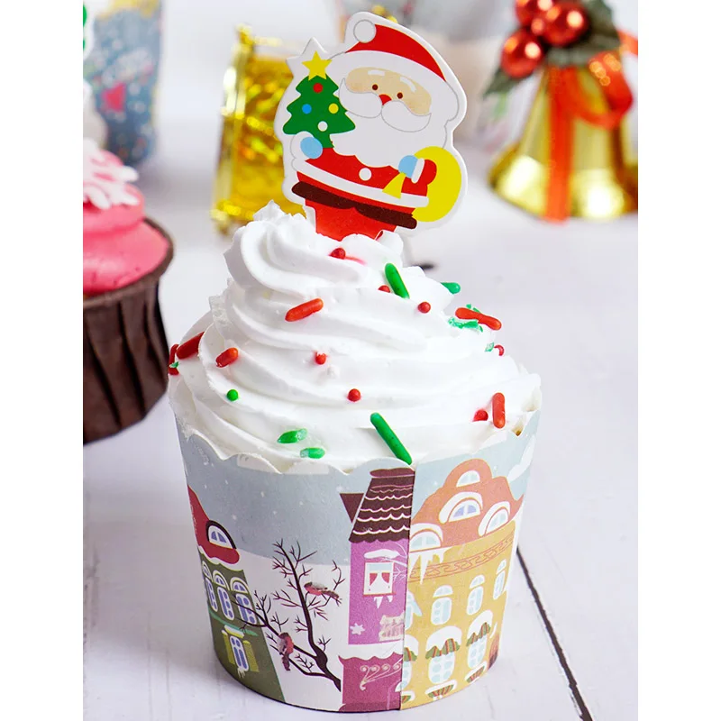 100 шт Счастливого Рождества маленькая бумажная чашка для кекса коробка выпечки