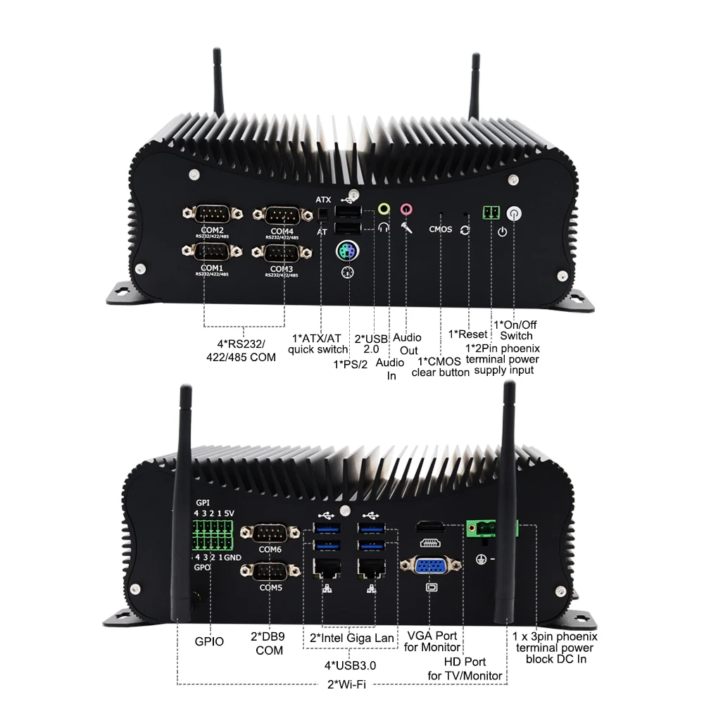 Самый лучший промышленный мини-ПК Eglobal Intel Core i5 8250U 10210U i7 10510U 2 LAN 6 COM LPT GPIO VGA HDMI
