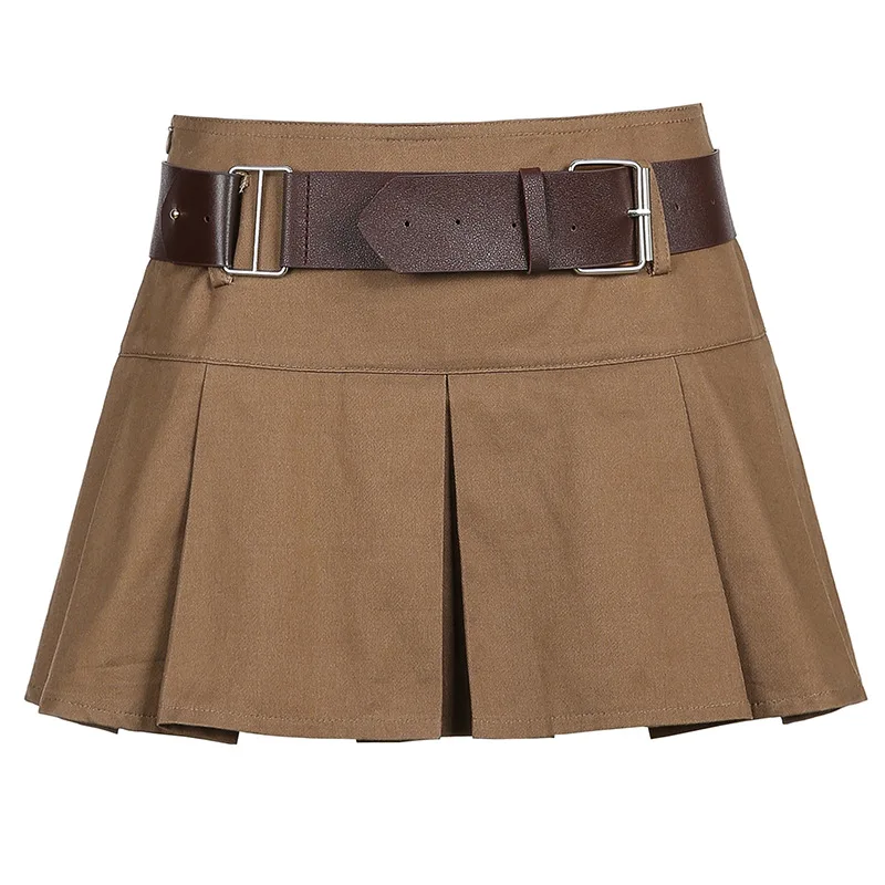 

Pleated Skirt 2021 Spring New Women's Skirt European And American Style Fashion Khaki Belt High Waist Skirt