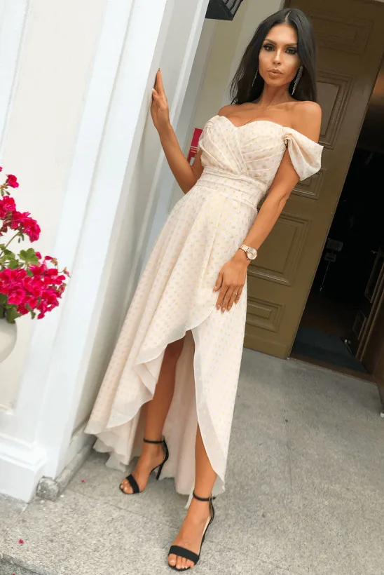 

Summer Dot Printed Dress Women Elegant Fashion Sleeveless Formal Dress Sexy Strapless Dress Offf The Shoulder Dress Party Dress