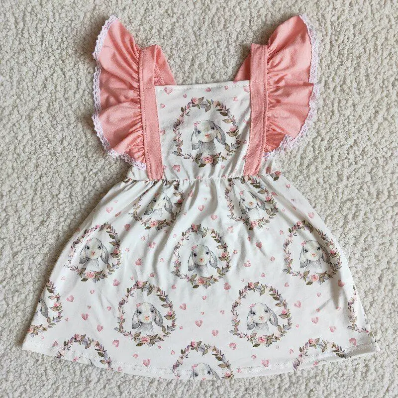 Детское летнее платье с коротким рукавом и принтом кролика | Детская одежда обувь