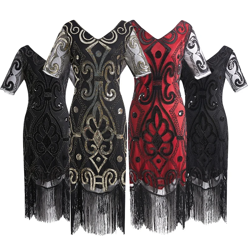 

2020 Women Party Dress Robe Femme 1920s Great Gatsby Flapper Sequin Fringe Midi Dress Vestido Spring Summer Art Deco Retro Dress