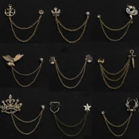 crown bird brooch cross suit tassel chain lapel pin angle wings dragon badge retro female corsage party neckware accessories