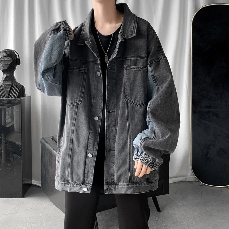

Autumn Blue/Gray Denim Jacket Men's Fashion Retro Multi-pocket Tooling Jackets Mens Streetwear Loose Hip-hop Bomber Jacket Men