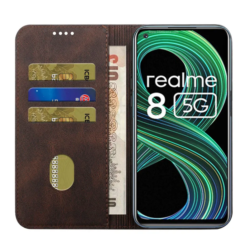 strong mangetic flip cover for realme 7 7i 7 pro 8 8 pro c12 c15 c17 pu leather wallet case for narzo 30 pro 20 pro phone covers free global shipping