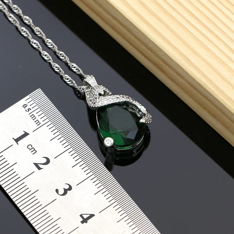 925 серебряные ювелирные наборы зеленый CZ для влюбленных серьги с камнями