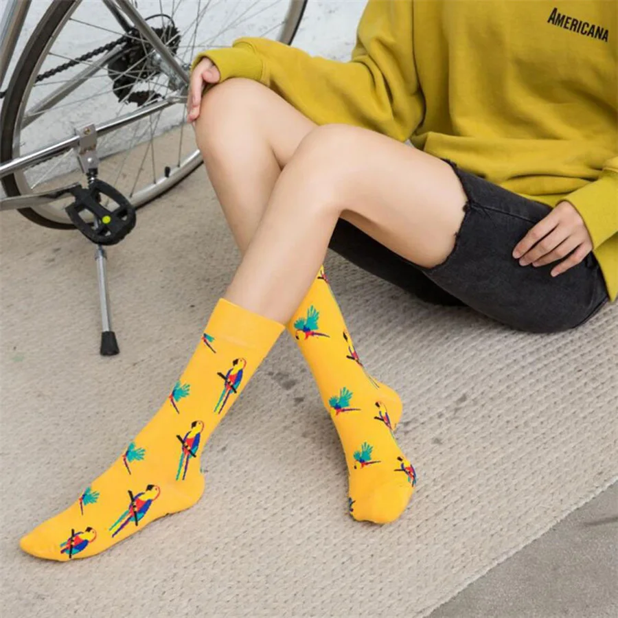 Забавный попугай хлопок Мужские матросские носки повседневное Happy синего и