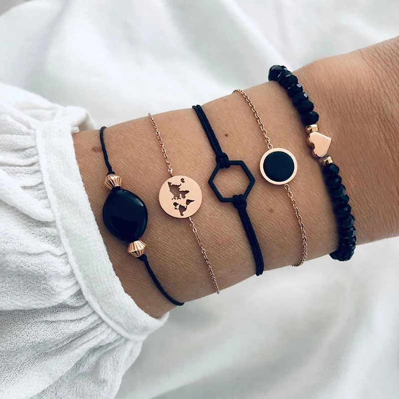 Винтажные браслеты 5 шт./компл. Женский изысканный геометрический золотистый