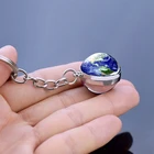 Портативный двухсторонний брелок для ключей со стеклянным шаром, туманность, космос, креативный брелок для ключей с Луной, Галактикой, планетой для мужчин, цветной брелок