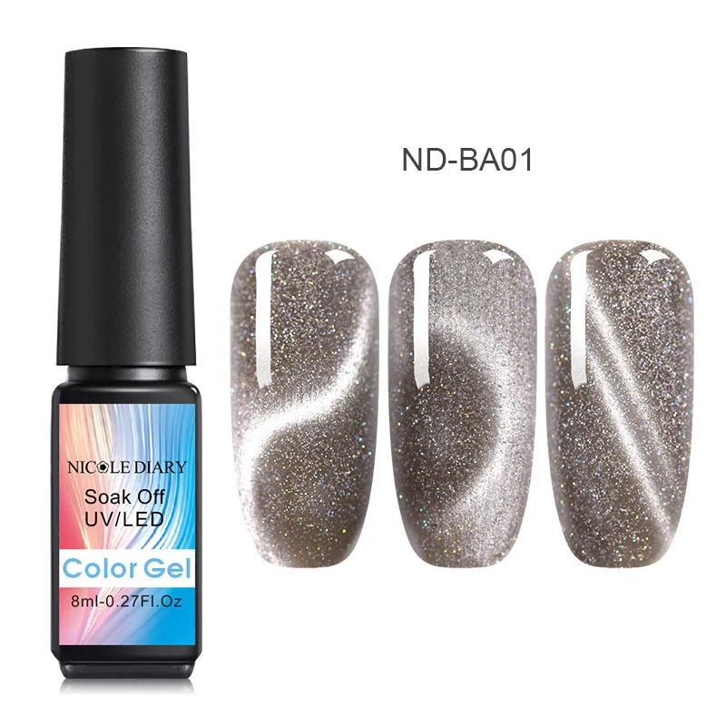 8ML ND-BA01 Николь дневник солнцезащитные очки "кошачий глаз", гель, лак для ногтей, 9D голографическая Хамелеон для использования с магнитом био-Гели Soak Off УФ-лак для ногтей Гель-лак, Длительное Действие, 8/косметика парфюмерия диспенсер 5 мл - Цвет: 8ML ND-BA01